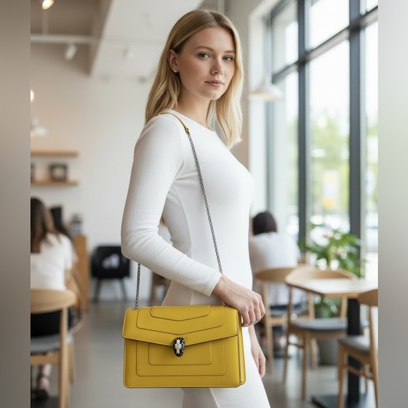 Bulgari Yellow Leather Shoulder Bag with Serpent Head Clasp - Picture 2 of 16